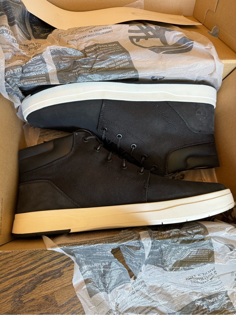 Timberland Men's Black High-Top Leather Sneakers with White Sole, Davis Square